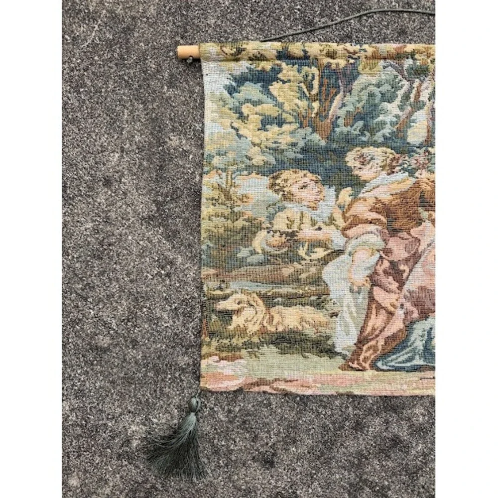 Cottagecore Rococo American Crafts Wall Hanging 16x16 Pastoral Tapestry Decor